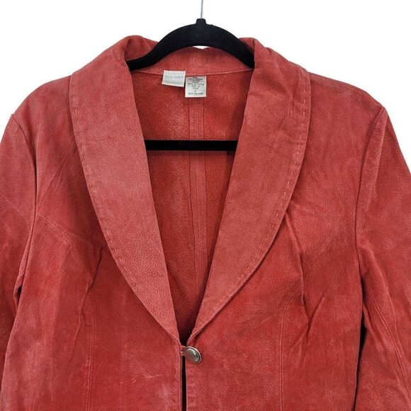 New Sage Leather Blazer Jacket  L Coral Lightweight Open One Button Shawl Collar - Picture 6 of 13